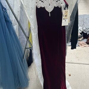 Vintage Jessica McClintock Burgundy Velvet Gown with Beaded Detail